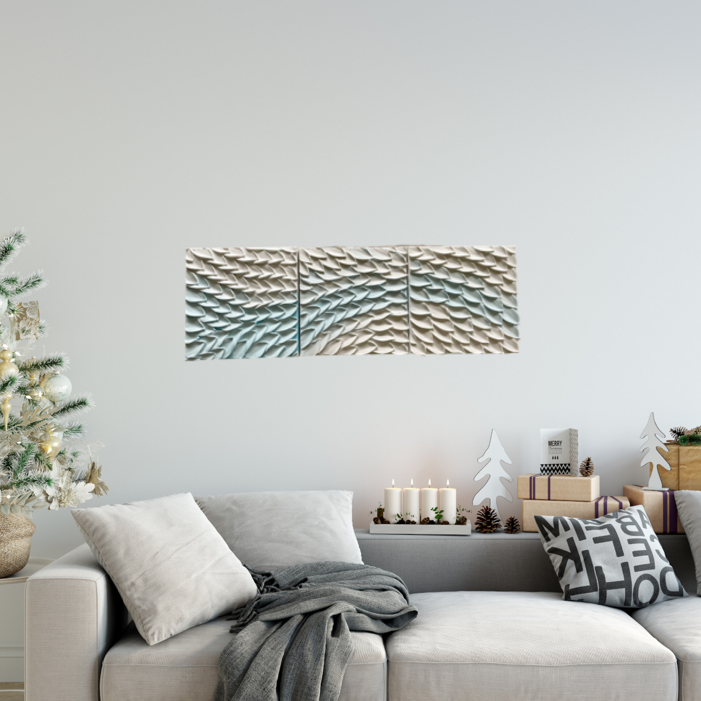 Light blue waved canvas artwork - Flexured