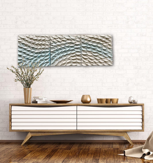 Light blue waved canvas artwork - Flexured