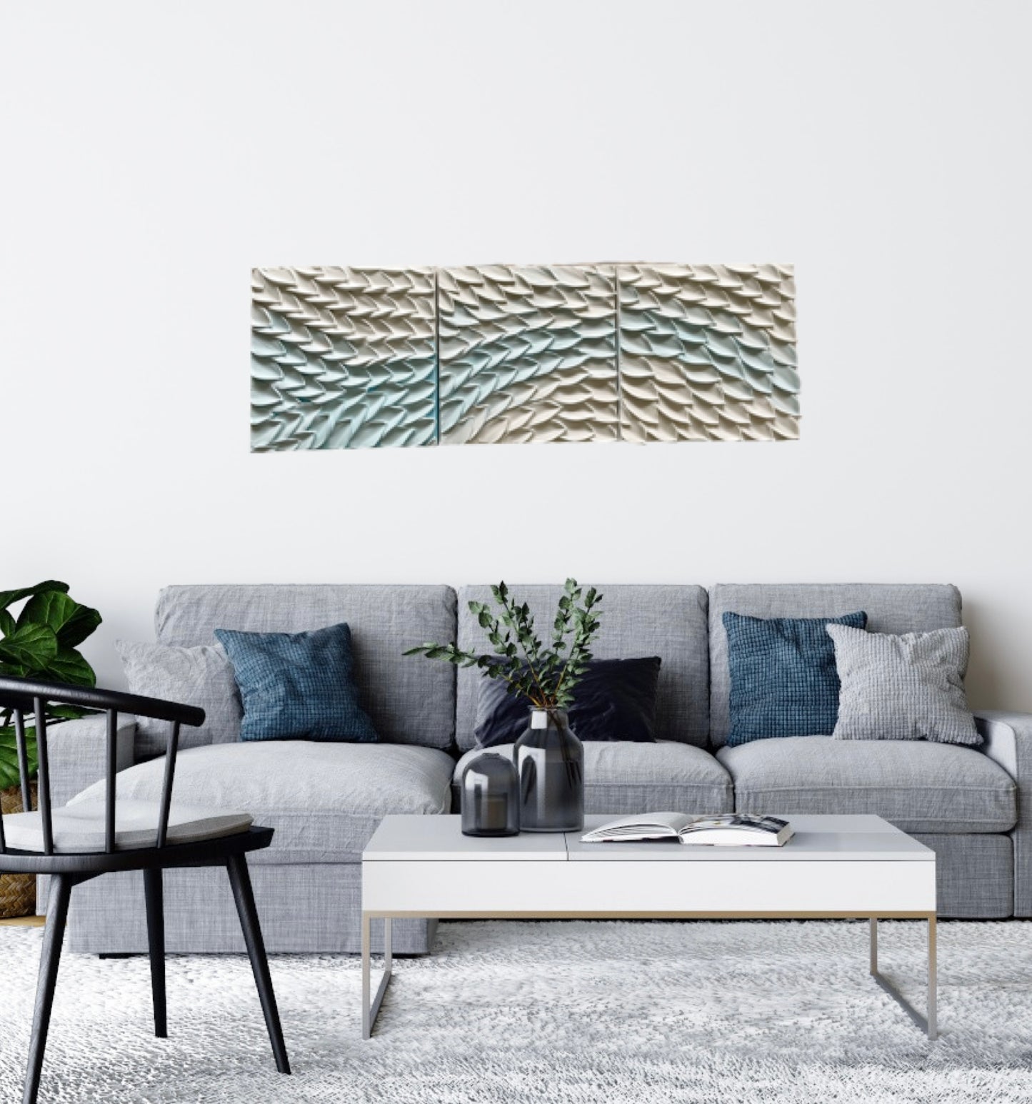 Light blue waved canvas artwork - Flexured